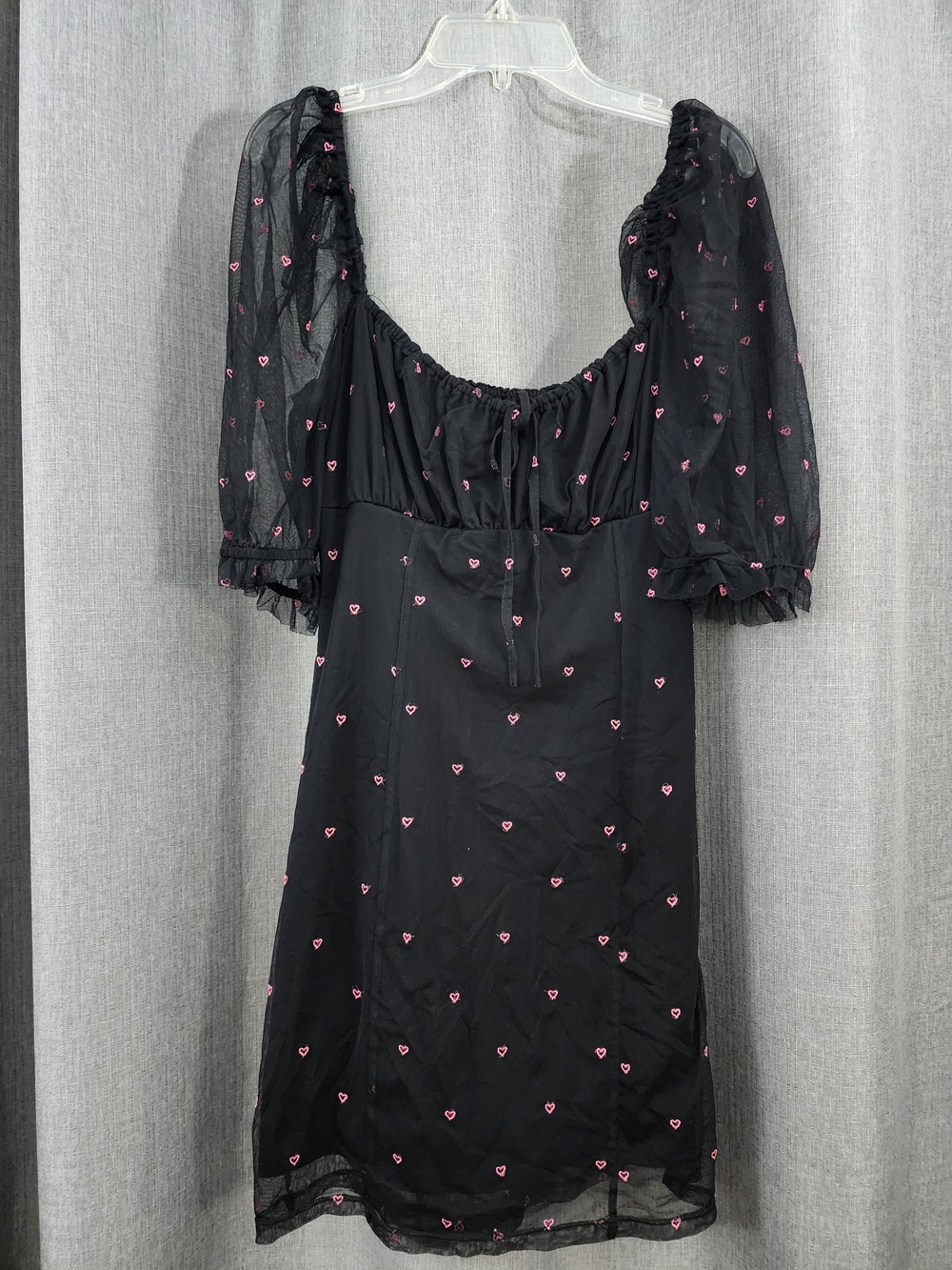 Forever 21 Black Midi Dress with Pink Heart Embroidery